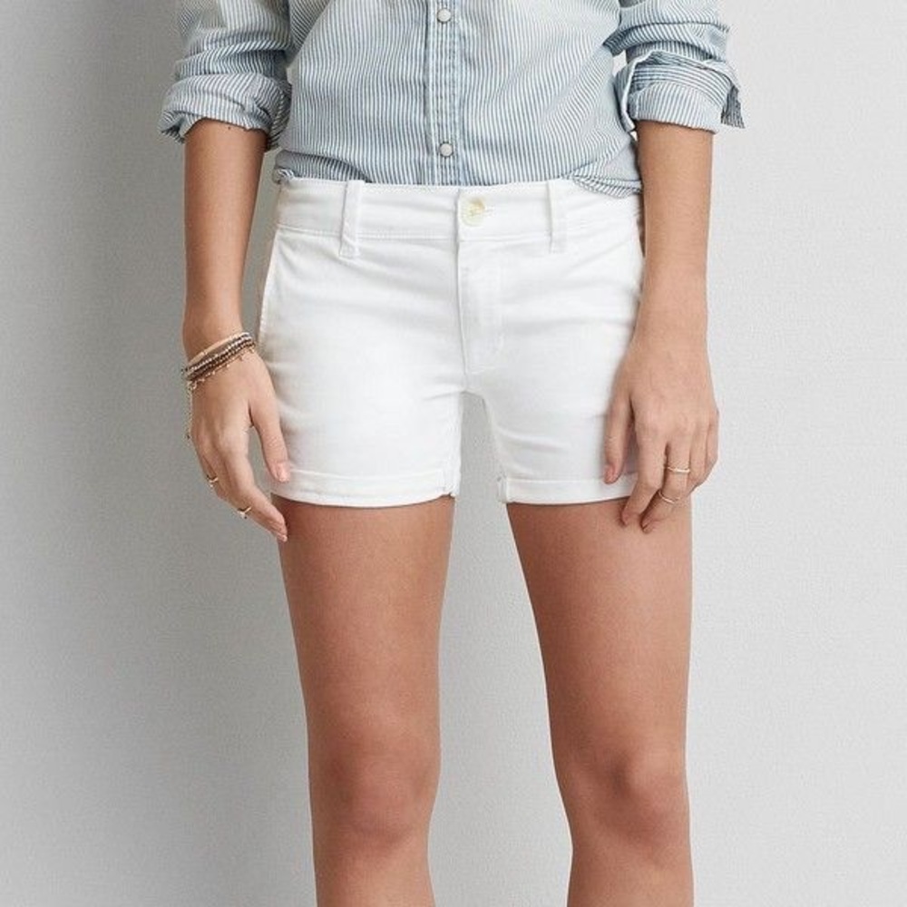 American Eagle White Midi Stretch Shorts